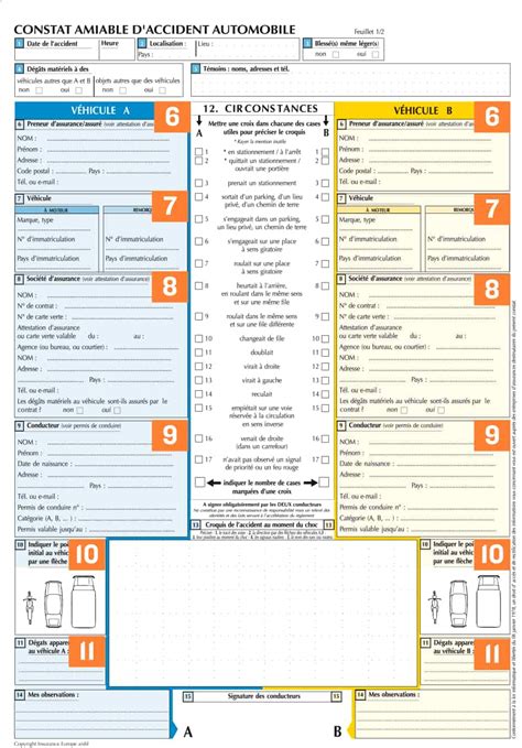 feuille de constat à imprimer.